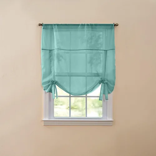 Vista 10 de BrylaneHome BH Studio - Persiana de gasa transparente con amarre, 32 pulgadas de ancho y 44 pulgadas de largo, hojas de otoño