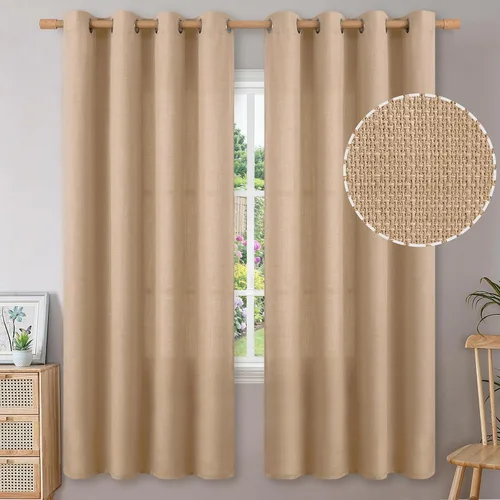 Vista 90 de BGment Cortinas de Lino Beige de 63 Pulgadas de Largo 2 Paneles - Tratamientos para Ventanas con Textura de Arpillera Filtrantes de Luz Cortinas B