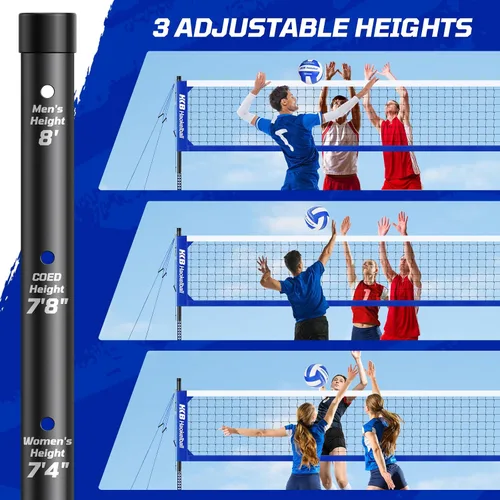 Vista 6 de Outdoor Volleyball Net Set for Backyard, 32FT Regulation, 3-Level Adjustable Height & Anti-Sag Tension System, Heavy Duty Thick Poles, Includes
