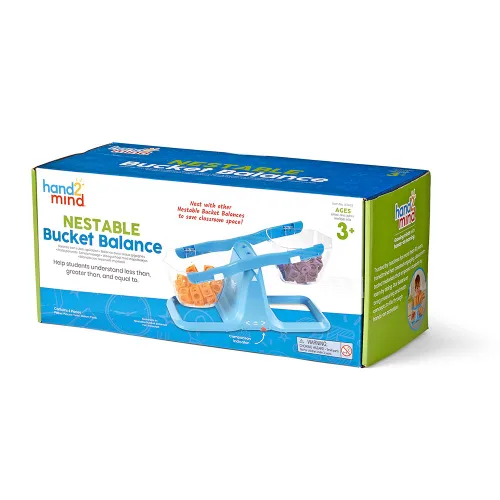 Vista 7 de hand2mind Balanza de cubo ajustable azul, báscula de balanza de cubo doble transparente para líquidos y sólidos, báscula para niños fácil de montar