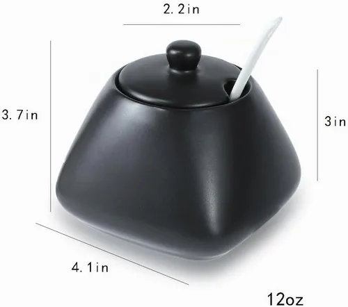 Vista 2 de Black Simple - Juego de café de cerámica, jarra de crema y azucarero