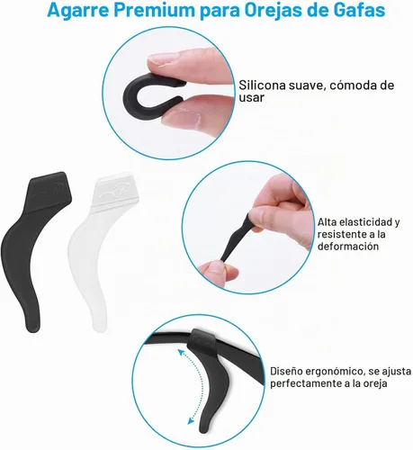 Vista 3 de 12 pares de agarraderas para las orejas, soporte antideslizante para gafas, gancho de silicona de alta calidad