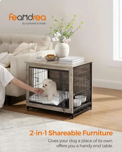 Vista 2 de Feandrea Mueble de Jaula para Perros, Mesa Auxiliar Lateral de 27.2 Pulgadas, Perrera Moderna para Perros en Interior hasta 30 lb, Jaula para Perros