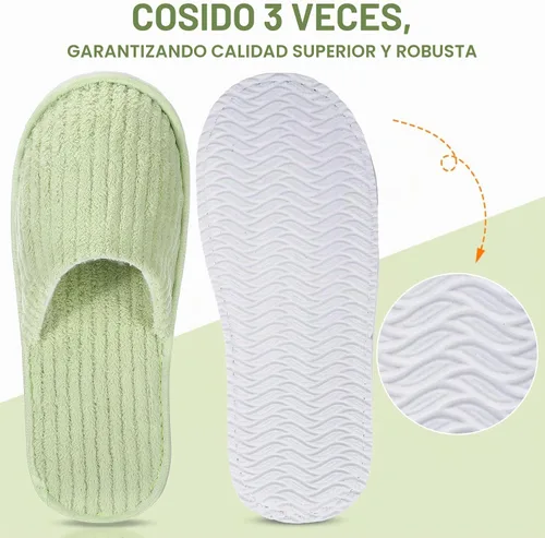 Vista 4 de Panitay 20 pares de pantuflas de spa reutilizables para invitados, lavables con triple capa de forro polar coral para el hogar, interiores, hoteles