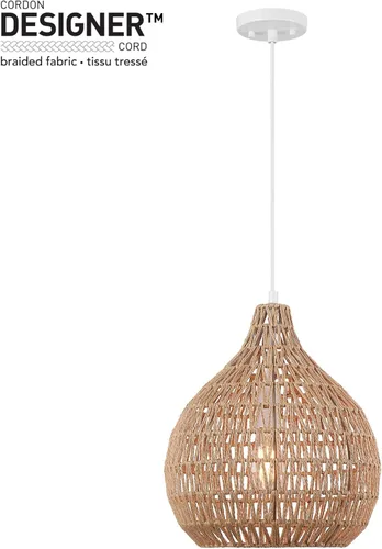Vista 7 de Globe Electric 65703 Tika - Lámpara colgante de 1 luz, rubio natural, sombra de cordel