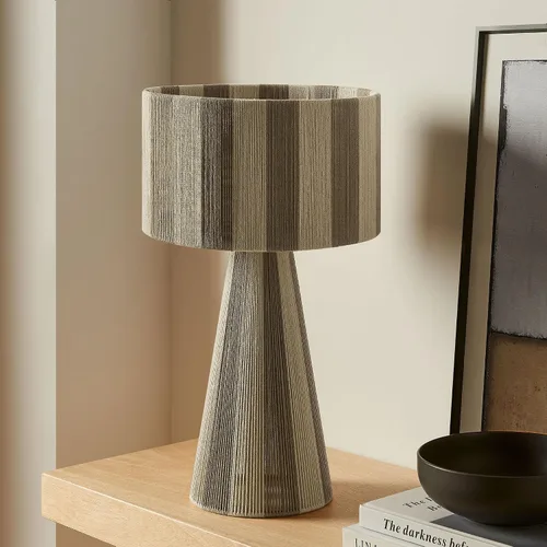 Vista 4 de Modway Renae - Lámpara de mesa vintage moderna de hilo de algodón en Cobblestone - Lámpara de acento boho retro única con base de metal y diseño