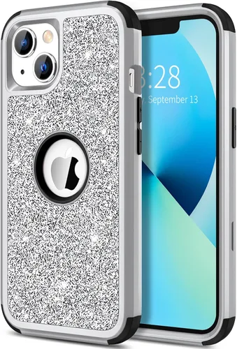 Vista 8 de Hython Funda para iPhone 13 Funda con Purpurina, Bonita Cubierta Brillante Resplandeciente con Brillo, Resistente 3 en 1 Híbrida de PC Duro TPU