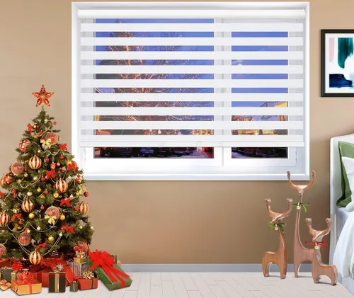 Vista 7 de MiLin Persianas sin cordones estilo cebra para ventana, persianas y persianas de doble capa, corte personalizado a la medida, con control de luz
