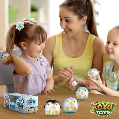 Vista 5 de Bolas de ADN de pingüino de YoYa Toys (paquete de 3) – Estimulantes, relajantes, esponjosos, sensoriales y juguetes para ansiedad para niños