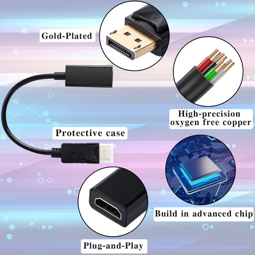 Vista 4 de Chuangdi Paquete de 10 adaptadores de cable de video DisplayPort a HD 4K