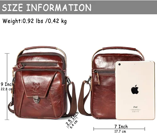 Vista 2 de Bolso bandolera de cuero para hombre, estilo vintage, bolso de hombro, bolso cruzado, bolso de viaje, mochila casual, Café