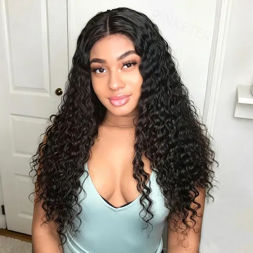 Vista 55 de Pinketer 99j - Pelucas de cabello humano con encaje frontal transparente, onda profunda burdeos, 13x4, pelucas mojadas y onduladas para mujeres