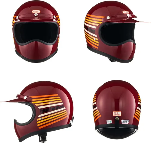 Vista 2 de TT&CO - Casco de motocicleta retro TCSGG01 Toecutter Rainbow para motocicleta, casco de cara completa aprobado por DOT (rojo)