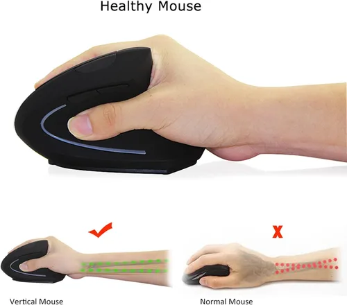 Vista 4 de Mouse inalámbrico vertical ergonómico, ratones ópticos recargables de 2.4 GHz, 80012001600 DPI, 6 botones para laptop, PC, computadora, escritorio