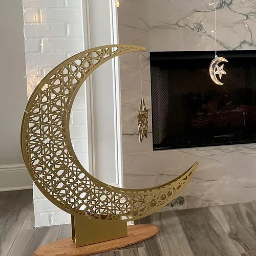 Vista 2 de iwa concept Decoración islámica de media luna de metal, arte de Ramadán de luna y estrella, decoración de mesa islámica, regalo para musulmanes