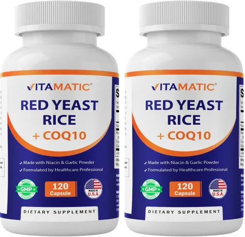 Vista 10 de Vitamatic Arroz de levadura roja sin citrinina, 1200 mg. Cápsulas con CoQ10 100 mg, niacina libre de 100 mg y ajo en polvo 20 mg - 120 cápsulas