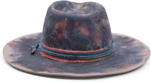 Vista 4 de RUEDIGER Sombreros Fedora de ala ancha para hombres y mujeres, 100% lana fieltro Panamá Rancher sombrero con logotipo de rayo desgastadoquemado