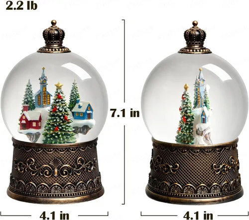 Vista 6 de Linterna de Globo de Nieve Navideño con Purpurina, Luz Musical de Globo de Nieve con Temporizador, Caja de Música con Alimentación USB y por