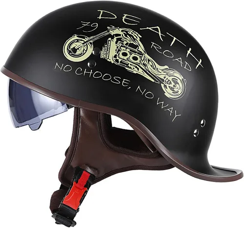 Vista 12 de Hanhua Medio casco de motocicleta para adultos, hombres y mujeres, casco de calavera de cara abierta vintage, aprobado por DOT/ECE, AVT Cruiser