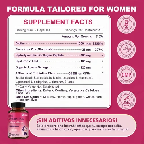 Vista 9 de NATURE TARGET Probióticos para la piel para mujeres 90 cápsulas