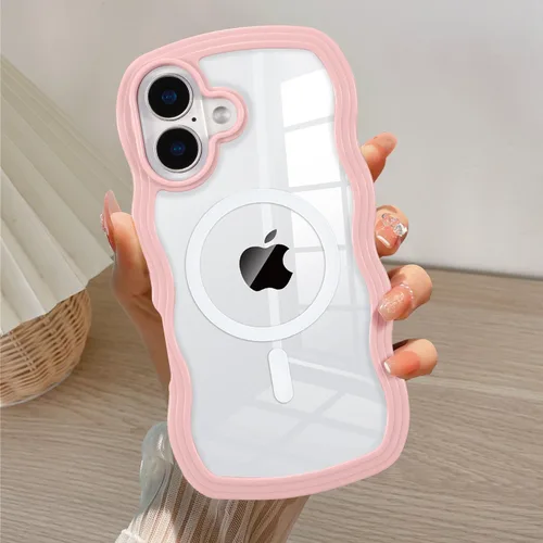 Vista 22 de QLTYPRI Funda magnética para iPhone 11 compatible con Magsafe, bonita funda transparente con marco de onda rizada para niñas y mujeres, parachoques