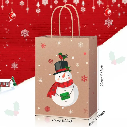Vista 2 de Funrous 16 bolsas de regalo de Navidad a granel con asas y papel de seda, bolsas de golosinas de Navidad para regalos de dulces, envoltura de papel