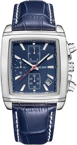 Vista 7 de MEGIR Casual Leather Strap Watch for Men Fashion Military Sports Classic Quartz Watches Waterproof Chronograph Wristwatch with Auto Date