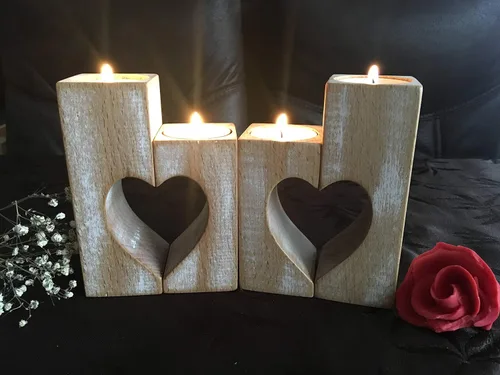Vista 3 de Portavelas rústico hecho a mano de madera en forma de corazón, soporte para velas de té para regalo del día de San Valentín para ella, boda
