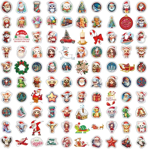 Vista 3 de 100 Pcs Christmas Stickers, Merry Christmas Vinyl Stickers for Kids Pegatinas de Navidad