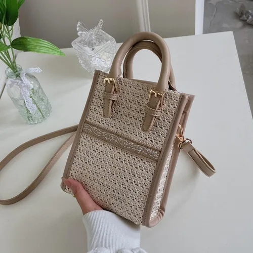 Vista 5 de SINGBO Lindo bolso de paja de verano para mujer, bolso cruzado de paja con asa