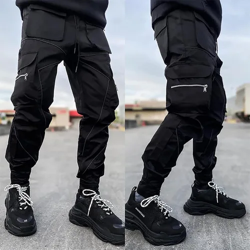 Vista 4 de DIOTSR Pantalones cargo para hombre Techwear Hip Hop Harem Pantalones deportivos con bolsillos Streetwear Punk Jogging
