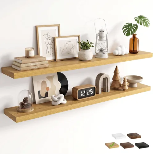 Vista 26 de Marsmiles 9.3 Inch Floating Shelves for Wall 2 Pack, 9.3" D Wood Grain Bathroom Shelves Black Finish