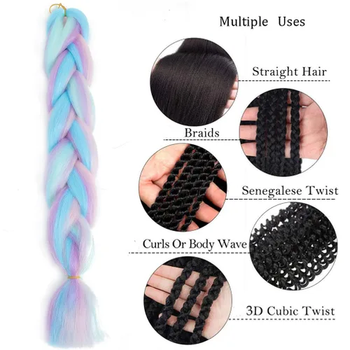 Vista 3 de Paquete de 3 extensiones de cabello trenzado de arco iris de 24 pulgadas, mezcla de cuatro colores para trenzas, trenzas de caja jumbo de fibra
