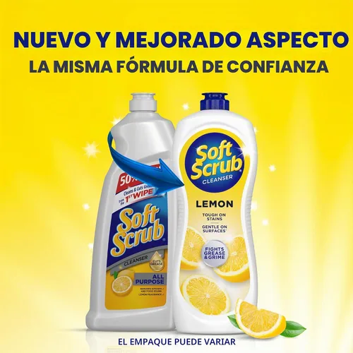 Vista 2 de Soft Scrub Limpiador de superficies multiusos, limón, 36 onzas líquidas