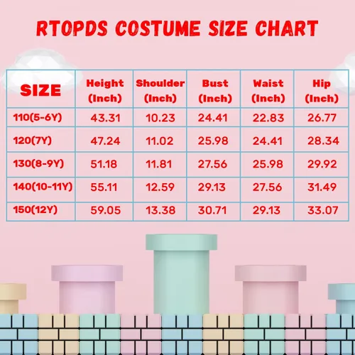 Vista 5 de RTOPDS Disfraz de princesa melocotón, disfraz de Halloween para niños, disfraz de cosplay de anime para niñas