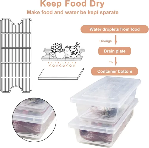 Vista 6 de Recipiente de almacenamiento de alimentos, recipientes de plástico para alimentos con placa de drenaje extraíble y tapa, contenedores