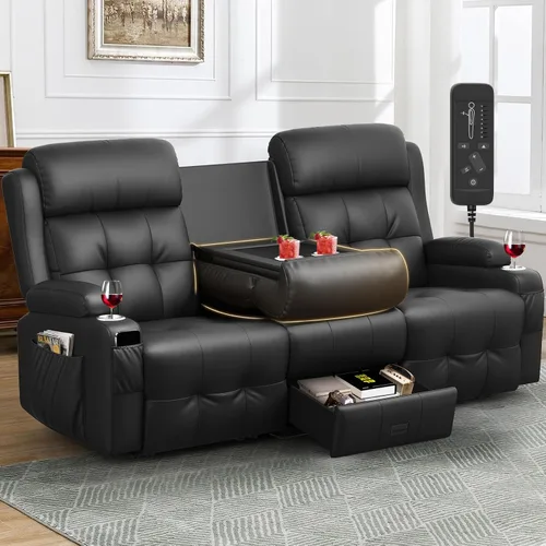 Vista 91 de Sofá de Dos Plazas Reclinable, Sofá Reclinable de Masaje con Gran Capacidad de Peso, Silla de Dos Plazas para RV en Liquidación con Consola, USB