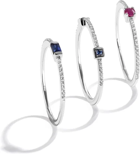 Vista 3 de Star Wars - Anillo de joyería fina de la serie R2 para mujer, 15 quilates dos diamantes blancos granate y plata zafiro azul, Metal, Diamante