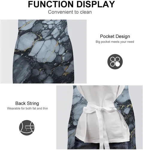 Vista 6 de MUSM Apron for Adults - 27.6 X 31.5 Inch, Heavy-Duty Polyester Aprons with Two Large Pockets, Waterproof Black Textured Marble Kitchen Apron for