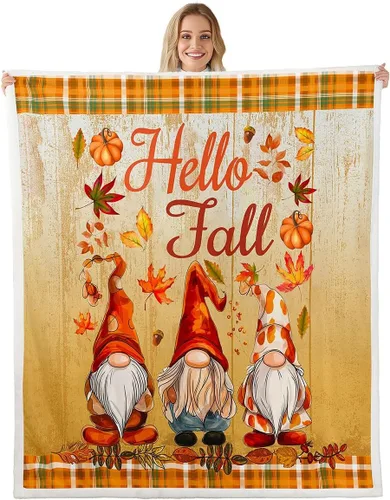Vista 9 de Manta de temporada de otoño para niños y niñas, bonito forro polar de conejo de dibujos animados, regalos de feliz día de Acción de Gracias