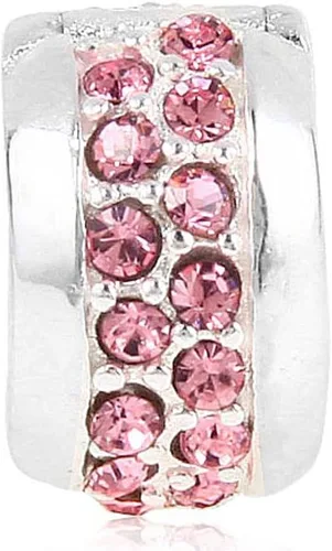 Vista 2 de Encanto redondo de clip con encanto de cristal de plata de ley 925 para pulsera Pandora (rosa)