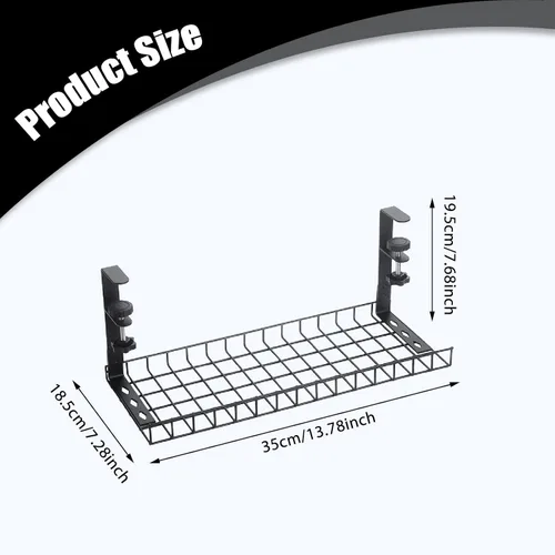 Vista 3 de Under Desk Cable Management Tray, Adjustable Carbon Steel Cable Raceway (35x18.5x19.5cm/13.8x7.3x7.7in) for Office Home Kitchen