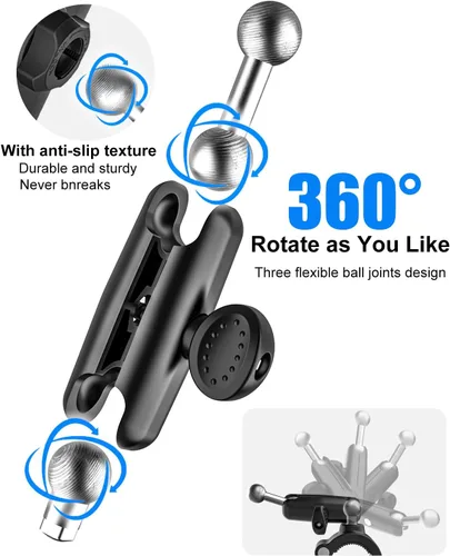 Vista 7 de Soporte para tableta de bicicleta, abrazadera para manillar, brazo de metal antivibración, soporte universal para iPad para cinta de correr