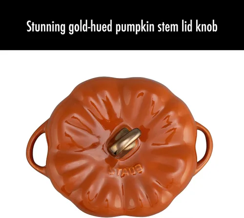 Vista 8 de STAUB Pequeña cerámica de 0.5 cuartos de galón, apta para horno y estufa hasta 572 °F, plato de calabaza, hornear, plato de caramelo, naranja quemado