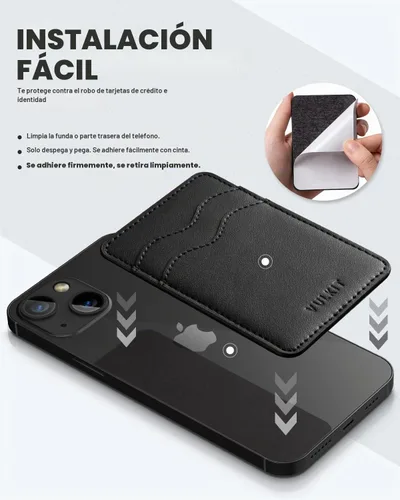 Vista 5 de VULKIT Soporte adhesivo para tarjetas Compatible con iPhone, cartera de cuero para teléfono celular, estuche para tarjetas de crédito, adhesivo