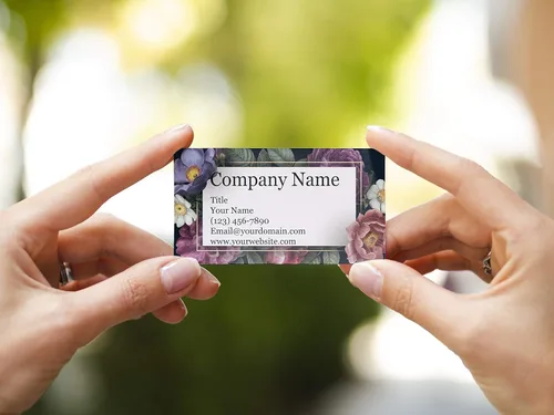 Vista 2 de Tarjetas de visita personalizadas con diseño floral de 3.5 x 2 pulgadas, cartulina reciclada o mate, 100% fabricadas en los Estados Unidos, más