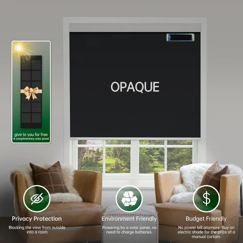 Vista 2 de Persianas motorizadas con control remoto, cortinas automáticas de bloqueo de luz y enfriamiento con panel solar, cortinas inteligentes sin cordones