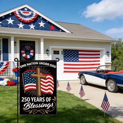 Vista 3 de Blessings 250 Years America Garden Flag, 250 Anniversary USA Flag America Patriotic Banner 250 Year One Nation Under God 4th of July - Bandera