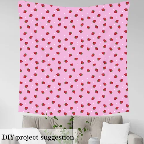 Vista 3 de The Yard - Tela Kawaii – Tapicería decorativa de fresa roja para mujeres, niñas y niños – Lindo arte impermeable para exteriores – 1 yarda, rosa