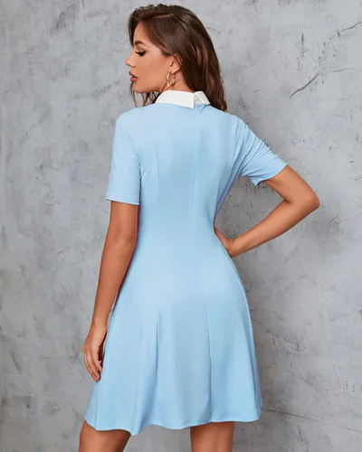 Vista 4 de JECEIKA Vestidos de manga corta para mujer con cuello Peter Pan Aline Fit y Flare Wednesday Addam